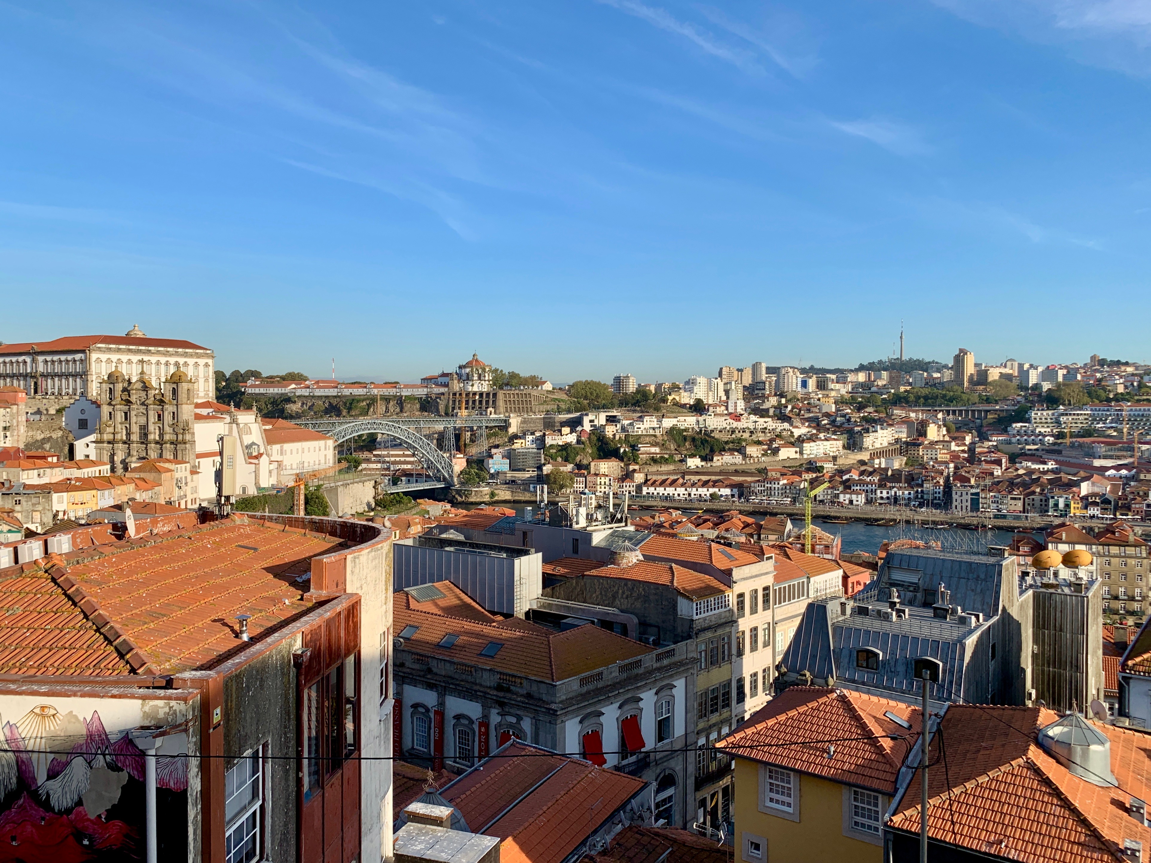 View of Porto overlooking tiled rooftops and the Douro river