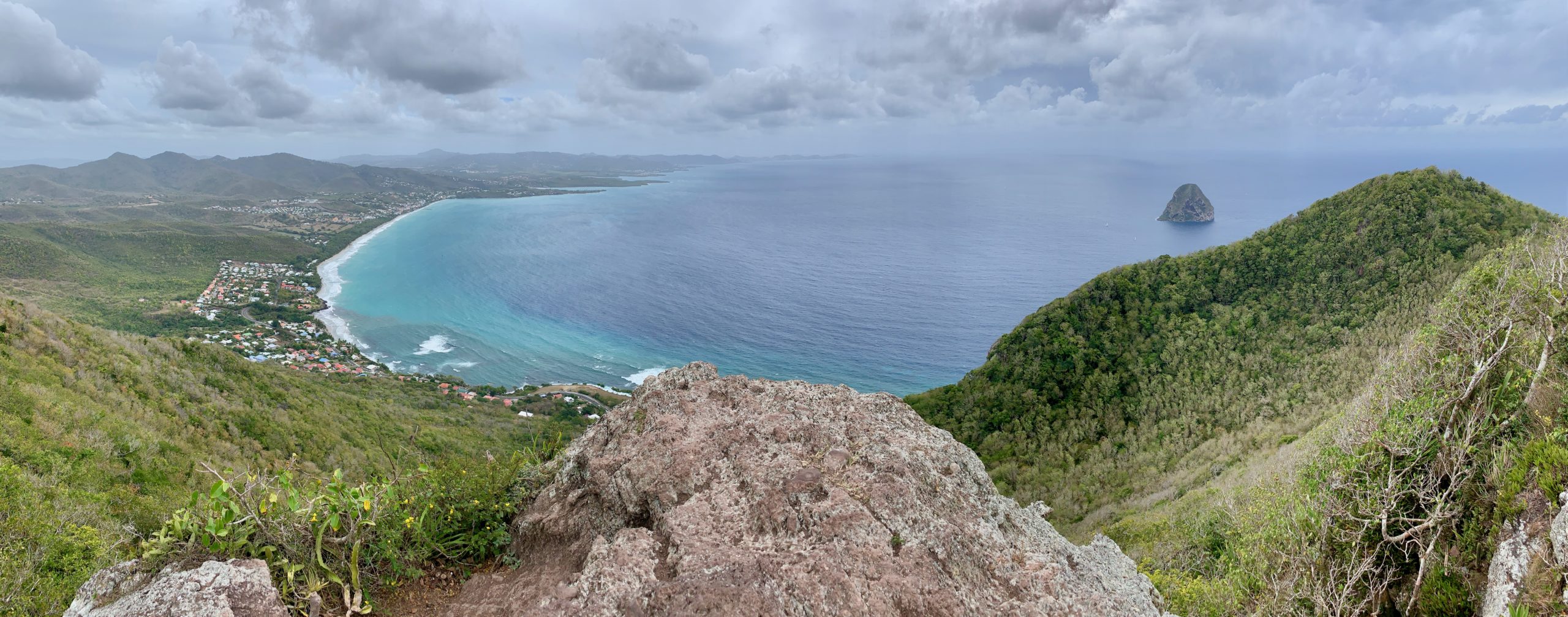 Panoramic view of the Martinique coast and Le Diamant from on top of Morne Larcher