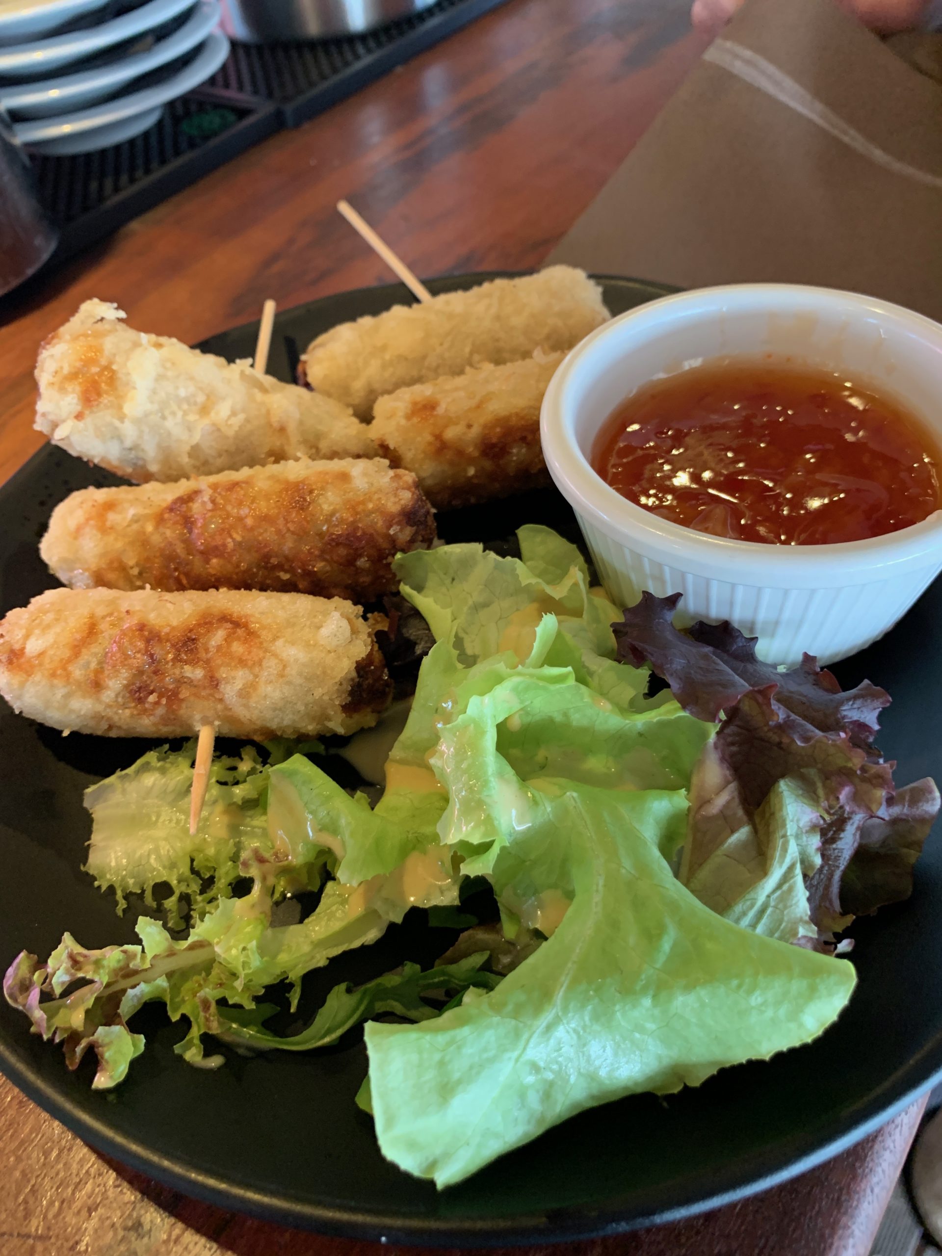 Nems (fried spring rolls) and dipping sauce from Lili's Beach bar