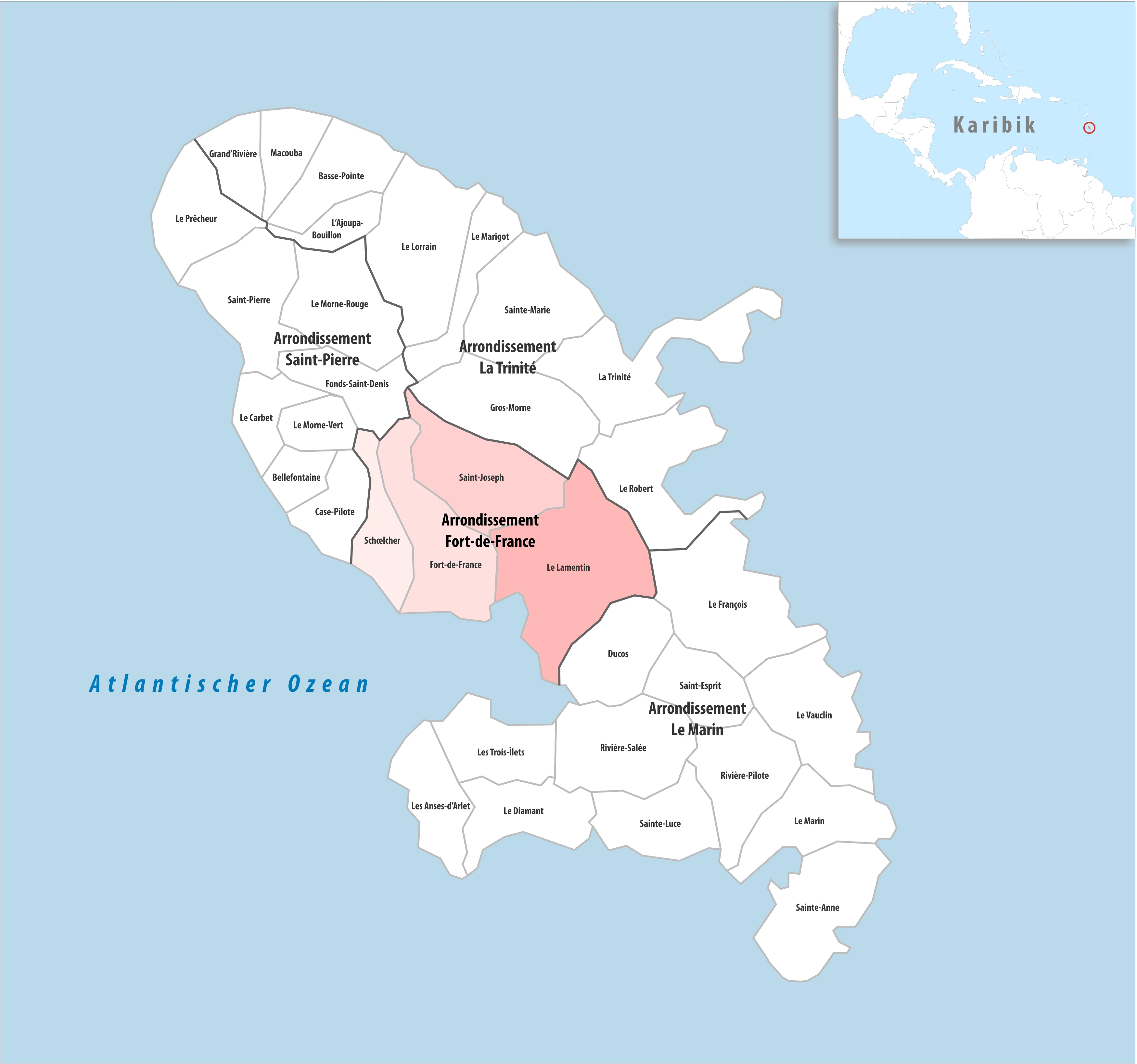 A map highlighting Fort-de-France's location in Martinique