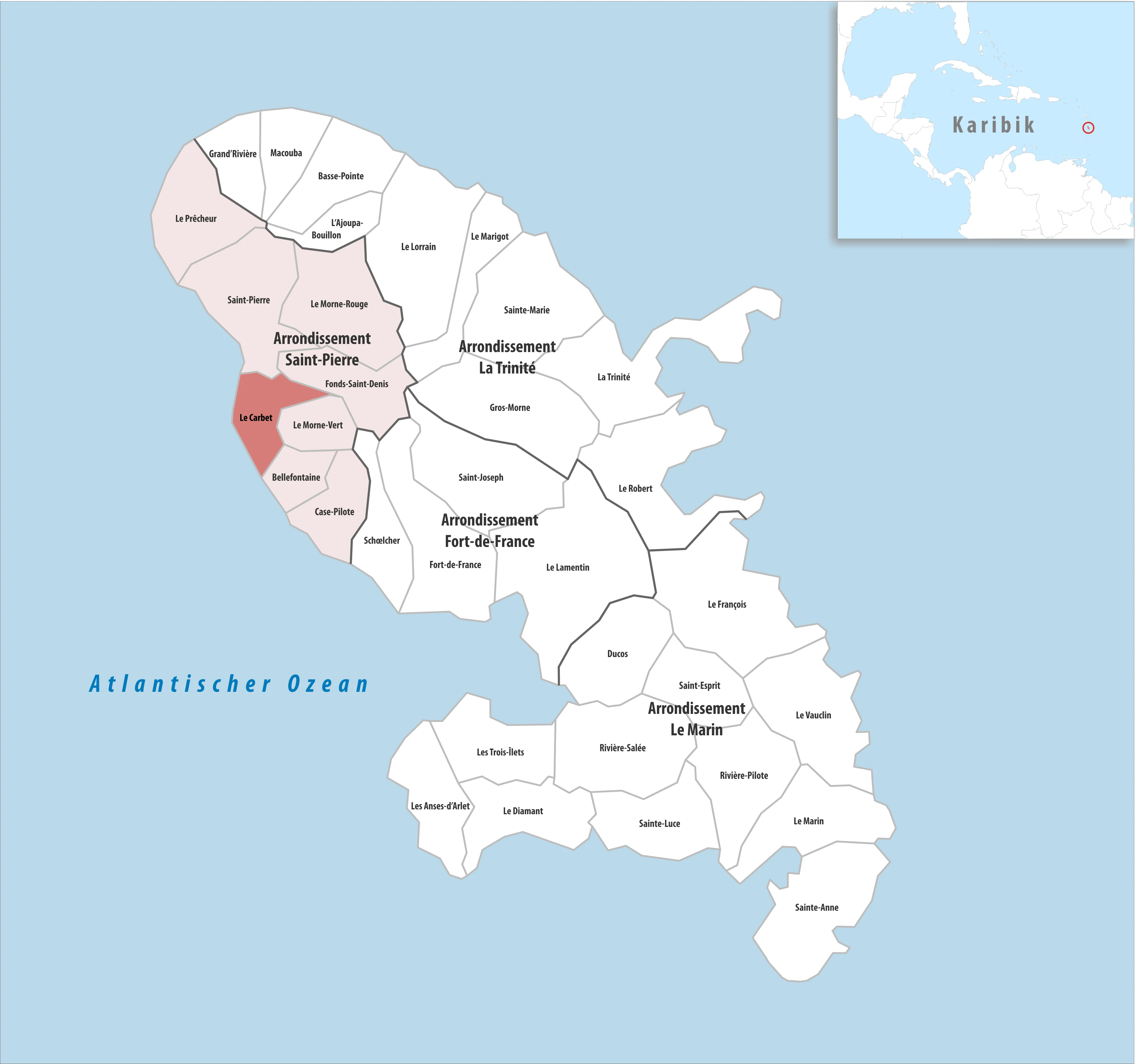 A map highlighting Le Carbet's location in Martinique