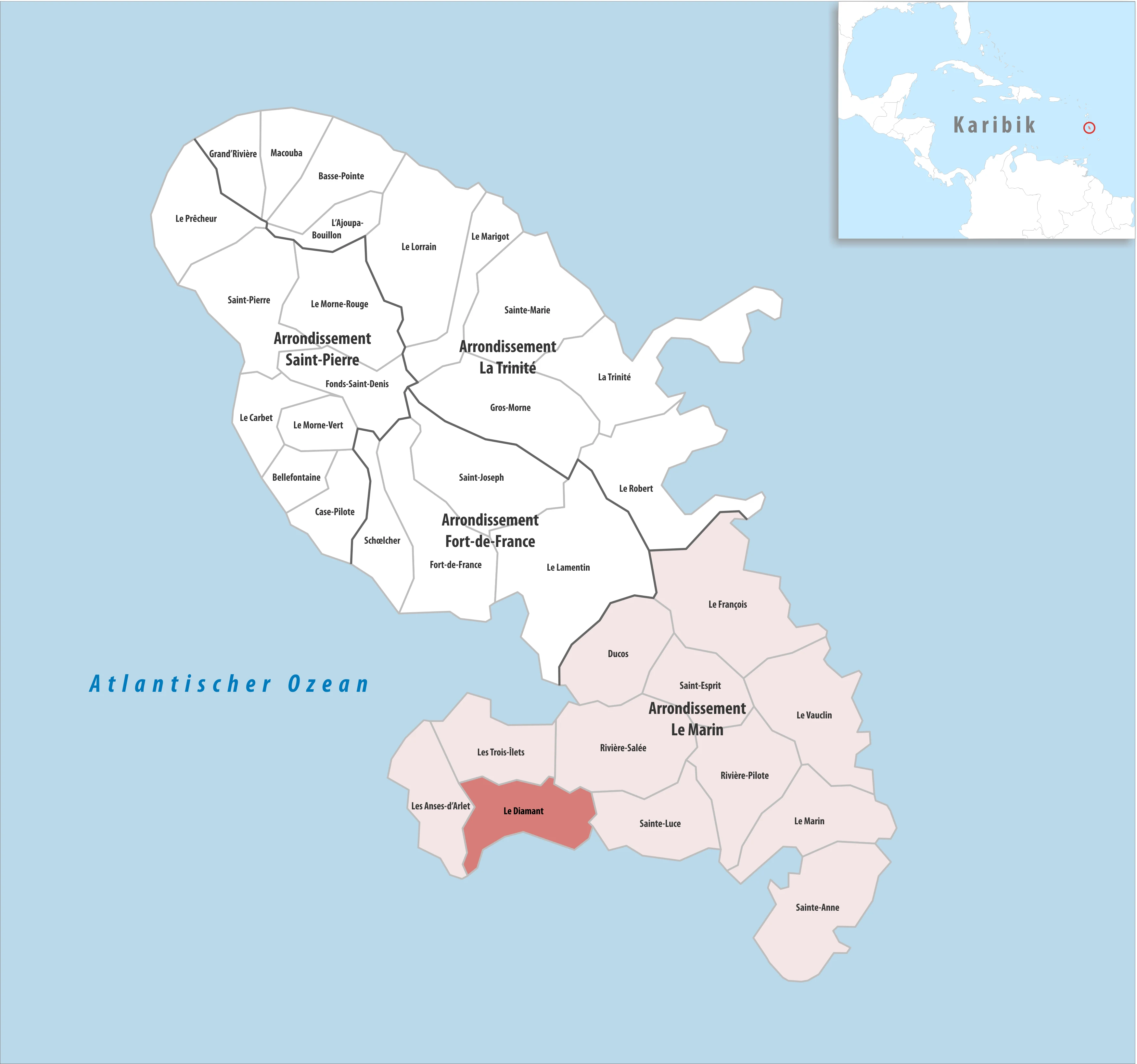 A map highlighting Le Diamant's location in Martinique