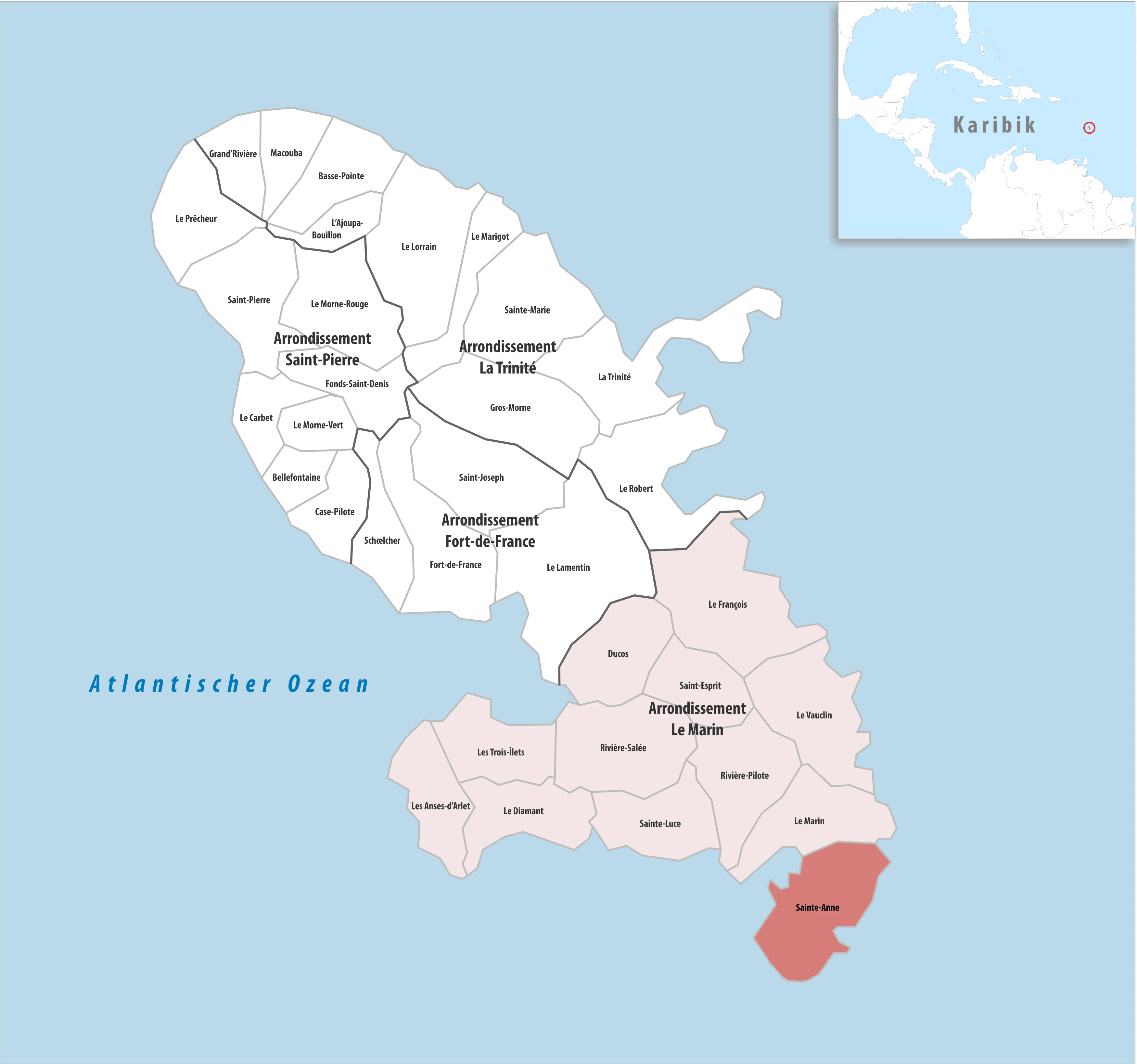 A map highlighting Sainte-Anne's location in Martinique