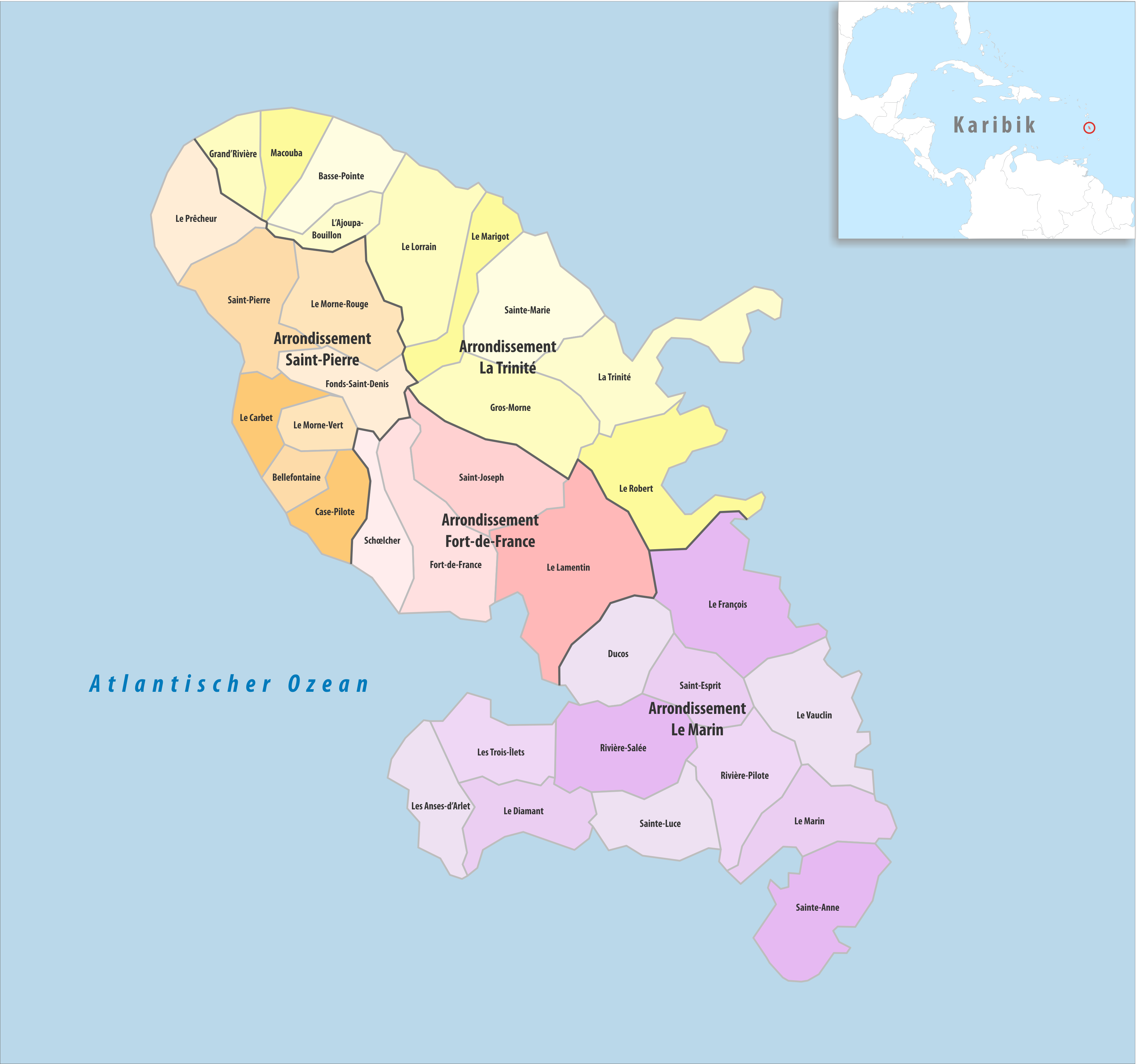 A color-coated map of Martinique