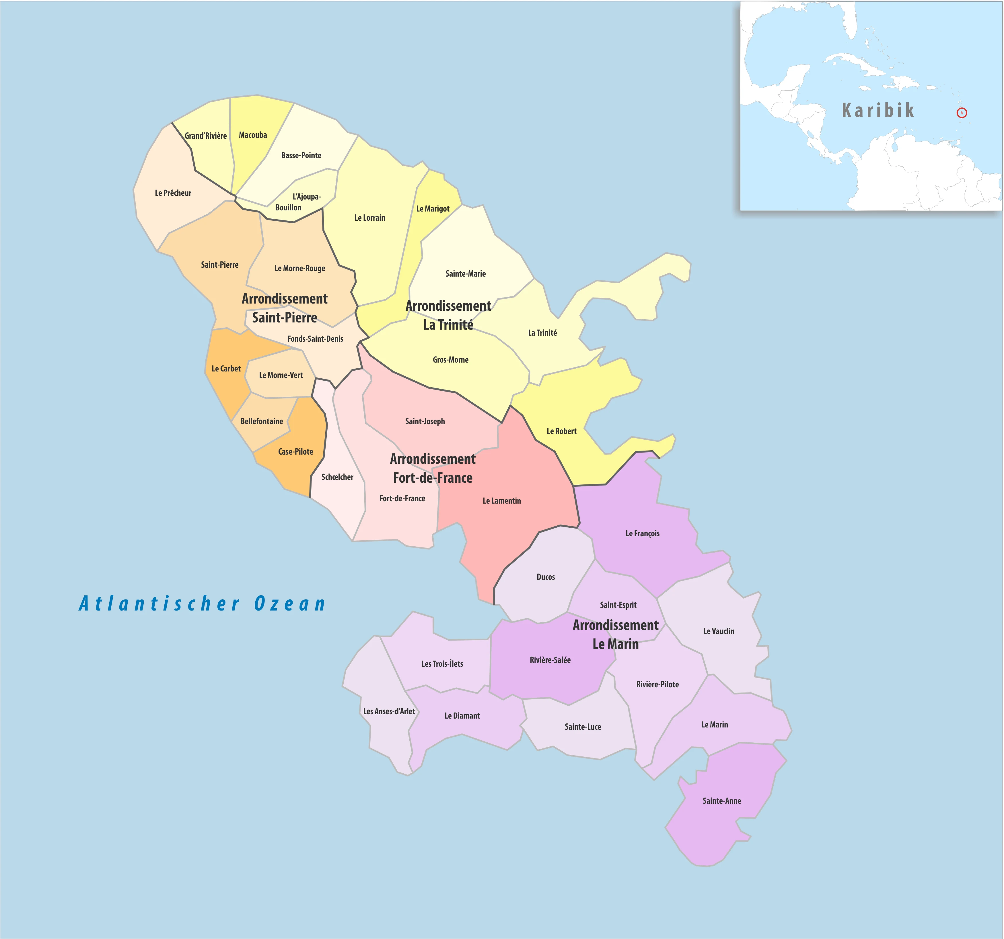 A color-coated map of Martinique